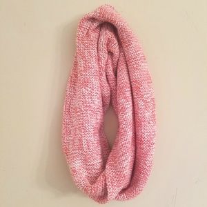 Coral and White Knit Infinity Scarf